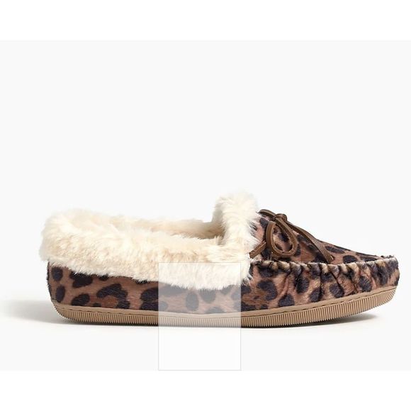 J.Crew Factory Leopard Calf Hair Moccasin Slippers  Size 6 - Picture 2 of 11